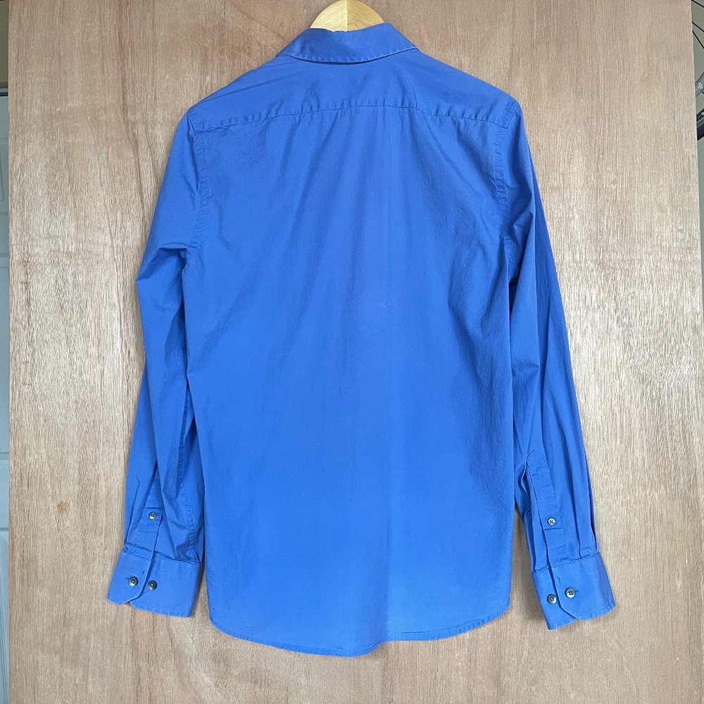 Express 1MX Stretch Cotton Modern Fit Blue Long Sleeve Dress Shirt Medium M - Picture 3 of 4